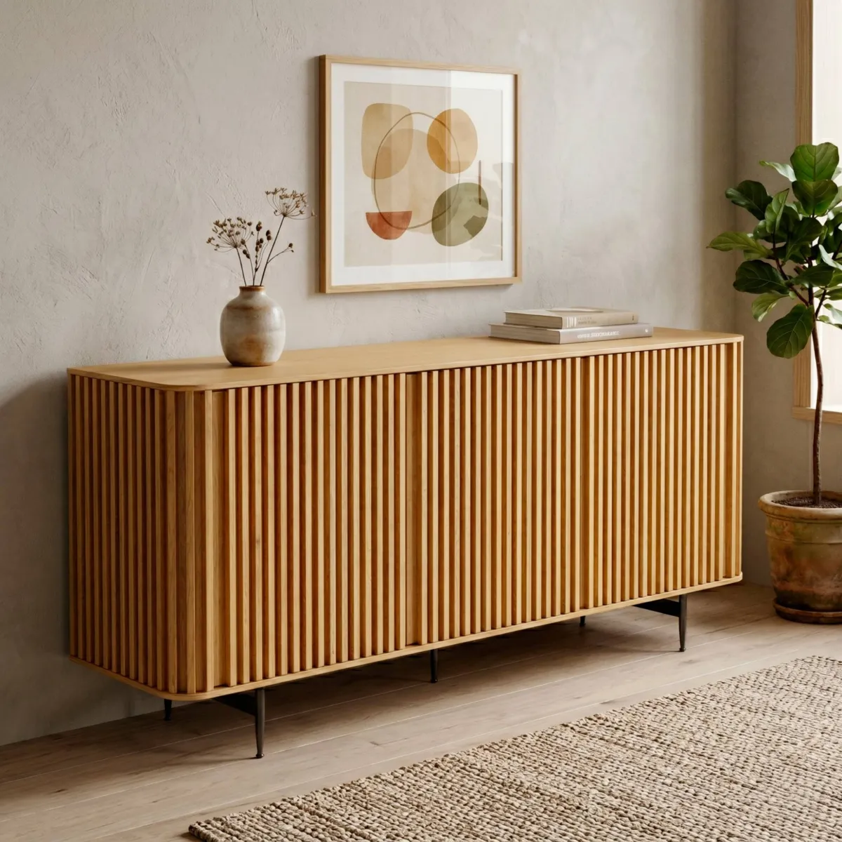 Buffet 3 portes chêne massif et métal (159 x 76 cm) Rytm Naturel