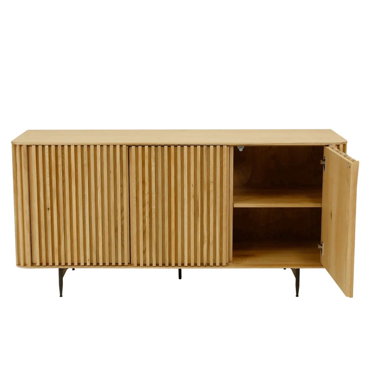 Buffet 3 portes chêne massif et métal (159 x 76 cm) Rytm Naturel