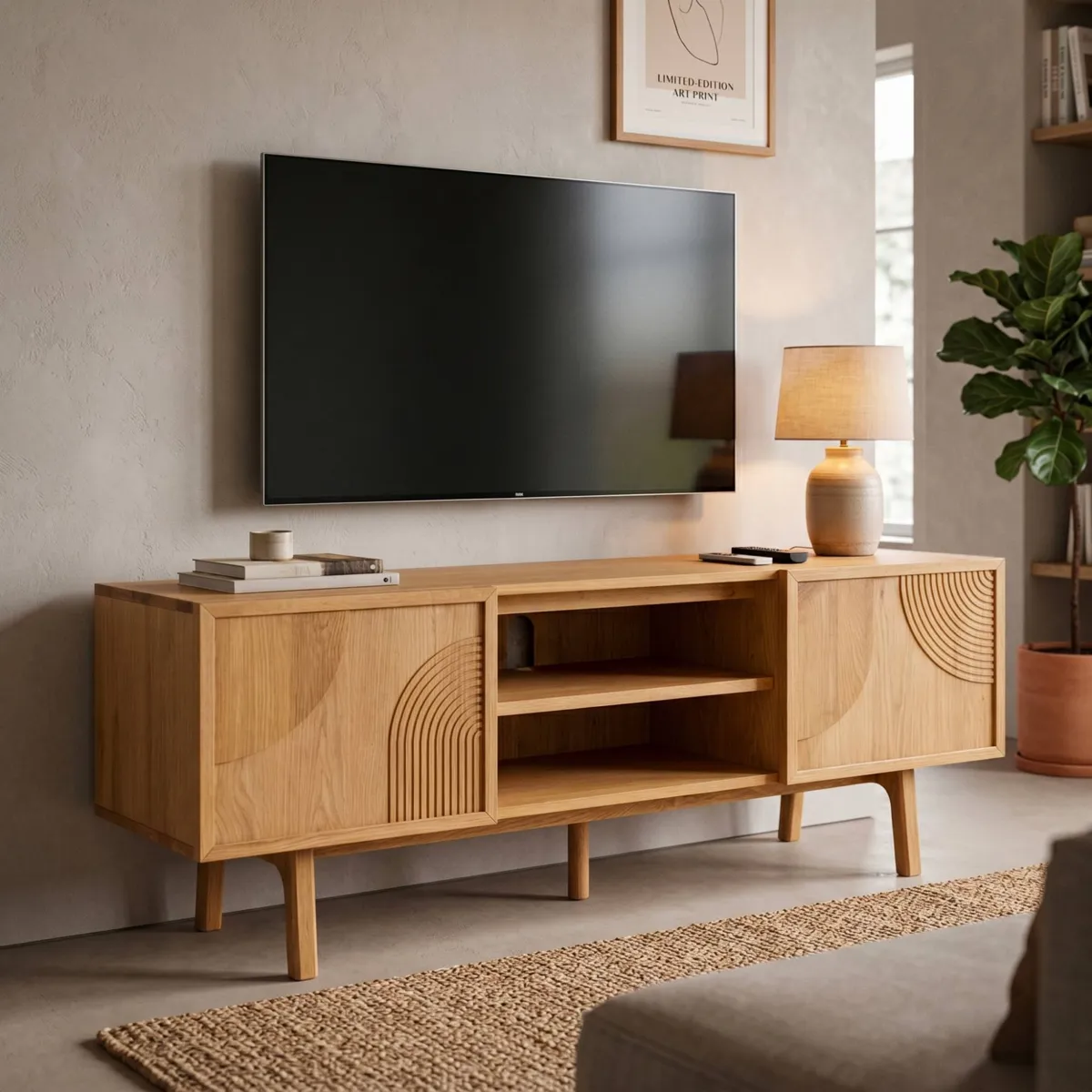 Mobile TV 2 scomparti 2 ante in rovere (140 x 55 cm) Olys Naturale