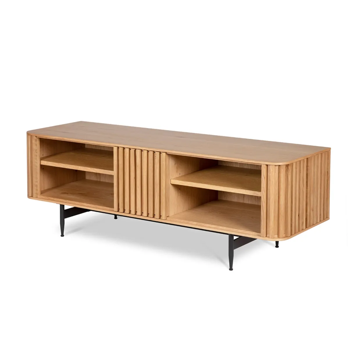 Meuble télé 4 niches chêne massif (130 x 42 cm) Rytm Naturel