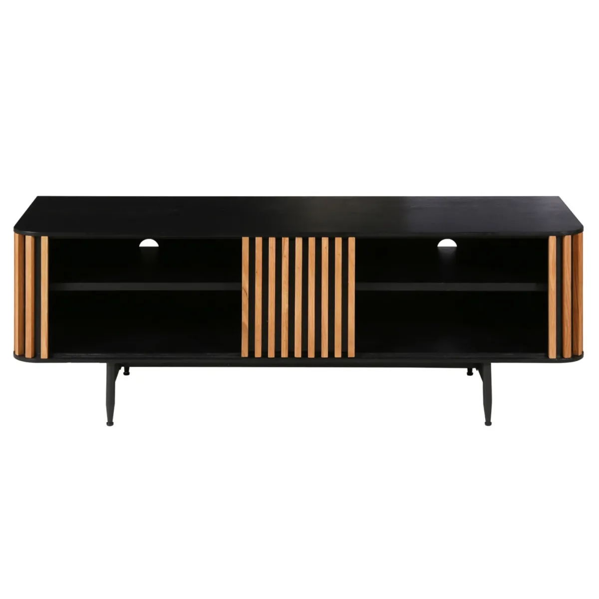 Meuble télé 4 niches chêne massif (130 x 43 cm) Rytm Noir