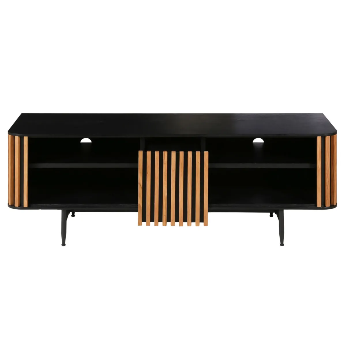 Meuble télé 4 niches chêne massif (130 x 43 cm) Rytm Noir