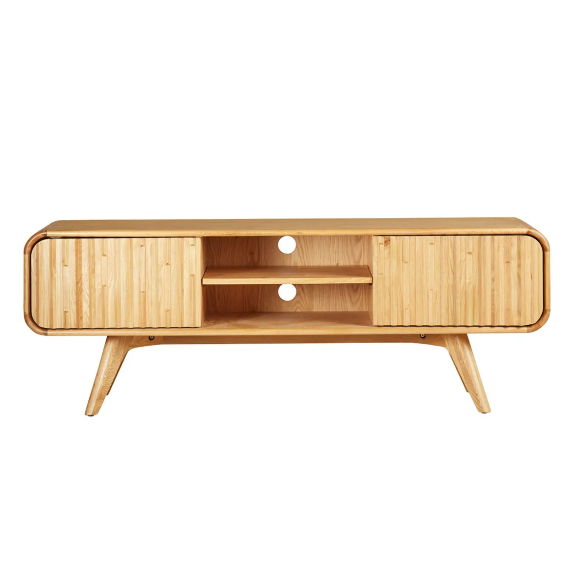 Meuble télé 2 niches 2 portes chêne massif (165 x 58 cm) Bilbao Naturel