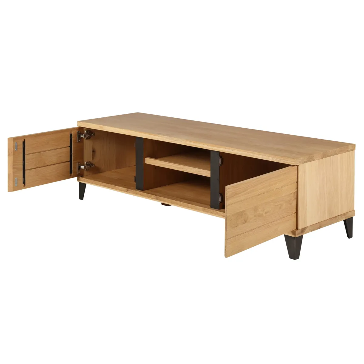 Mobile TV 2 scomparti 2 ante in rovere massiccio e metallo (150 x 44 cm) Bristol Naturale