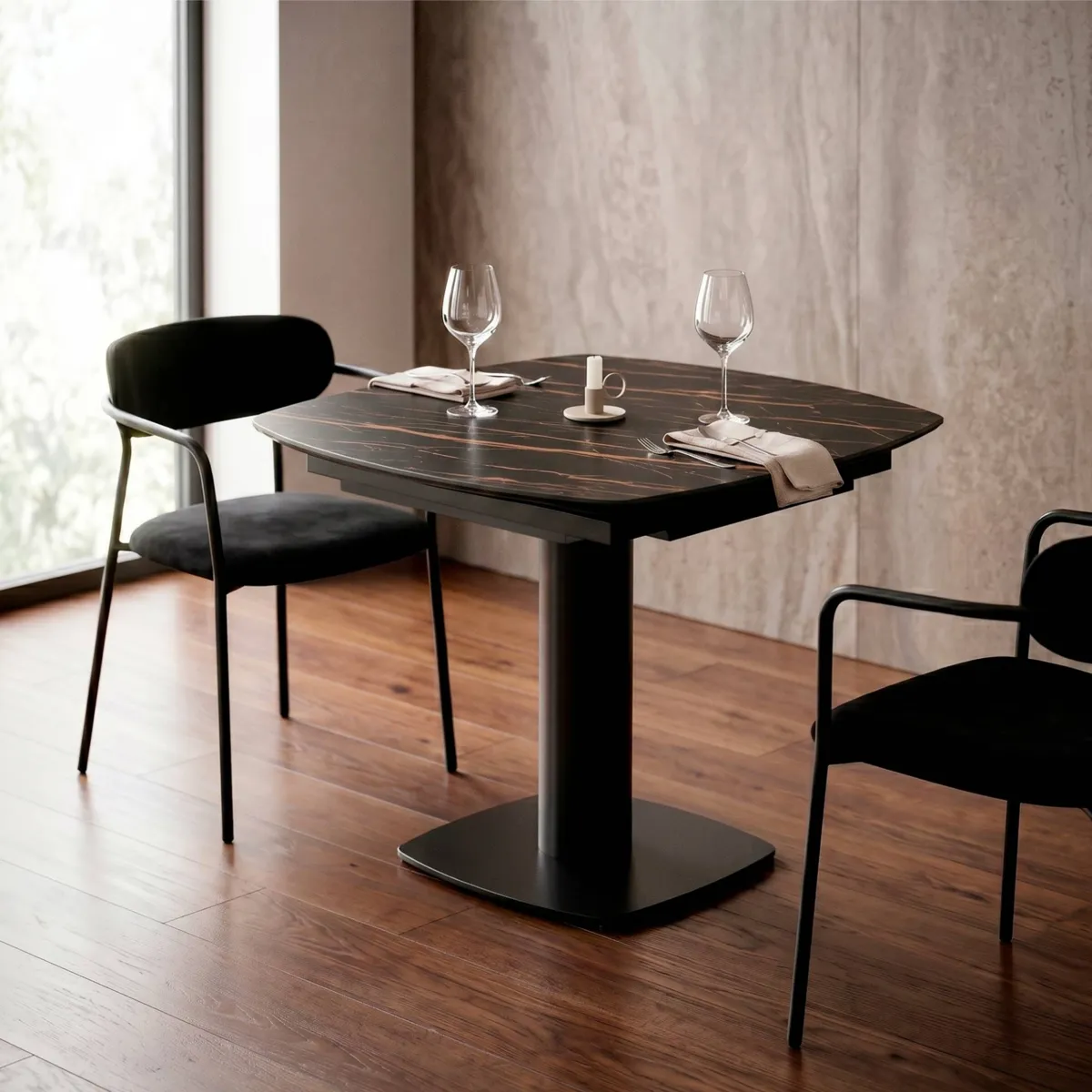 Tavolo rettangolare allungabile con prolunga in ceramica (120 cm) Kryo Nero