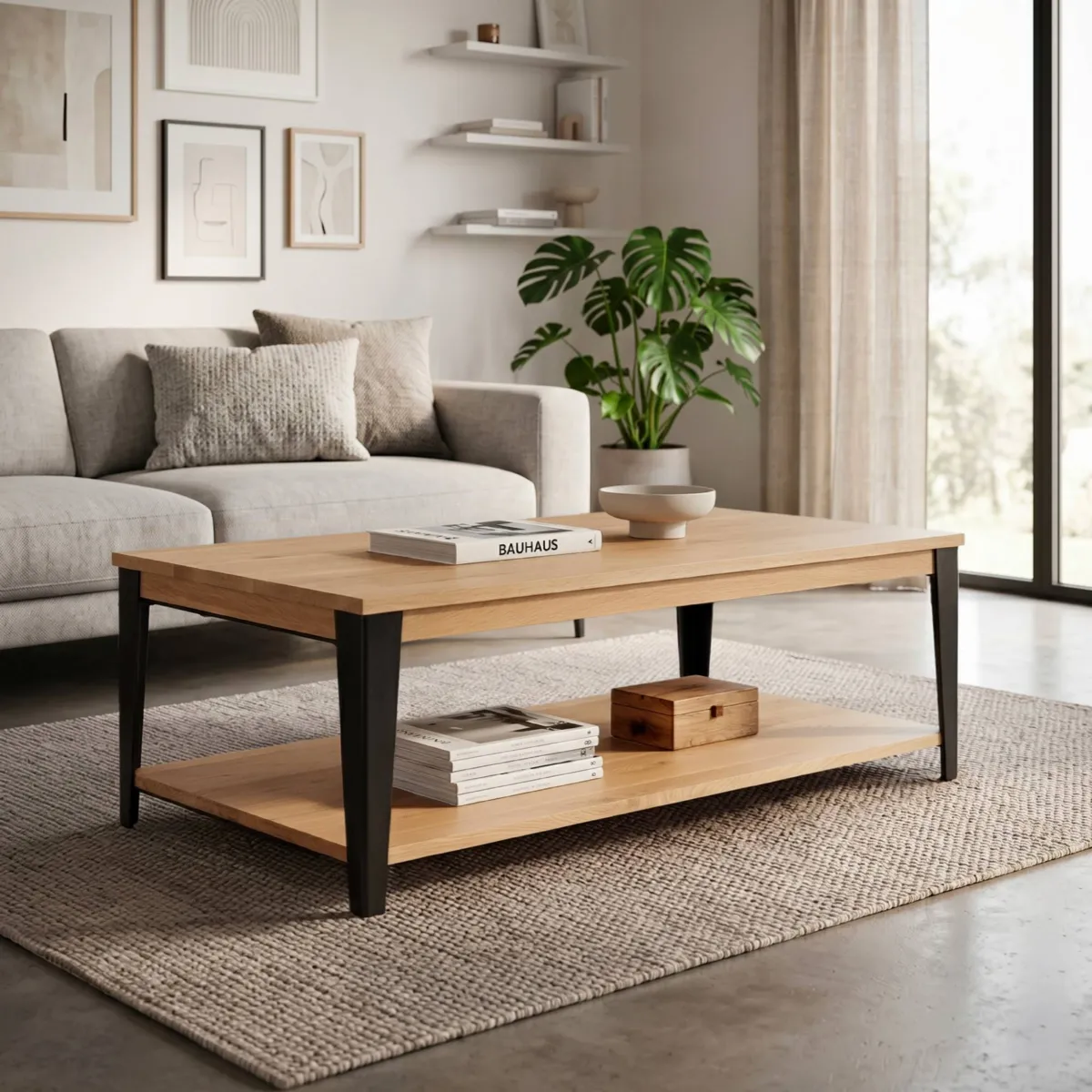 Tavolino rettangolare in rovere massiccio (120 cm) Bristol Naturale