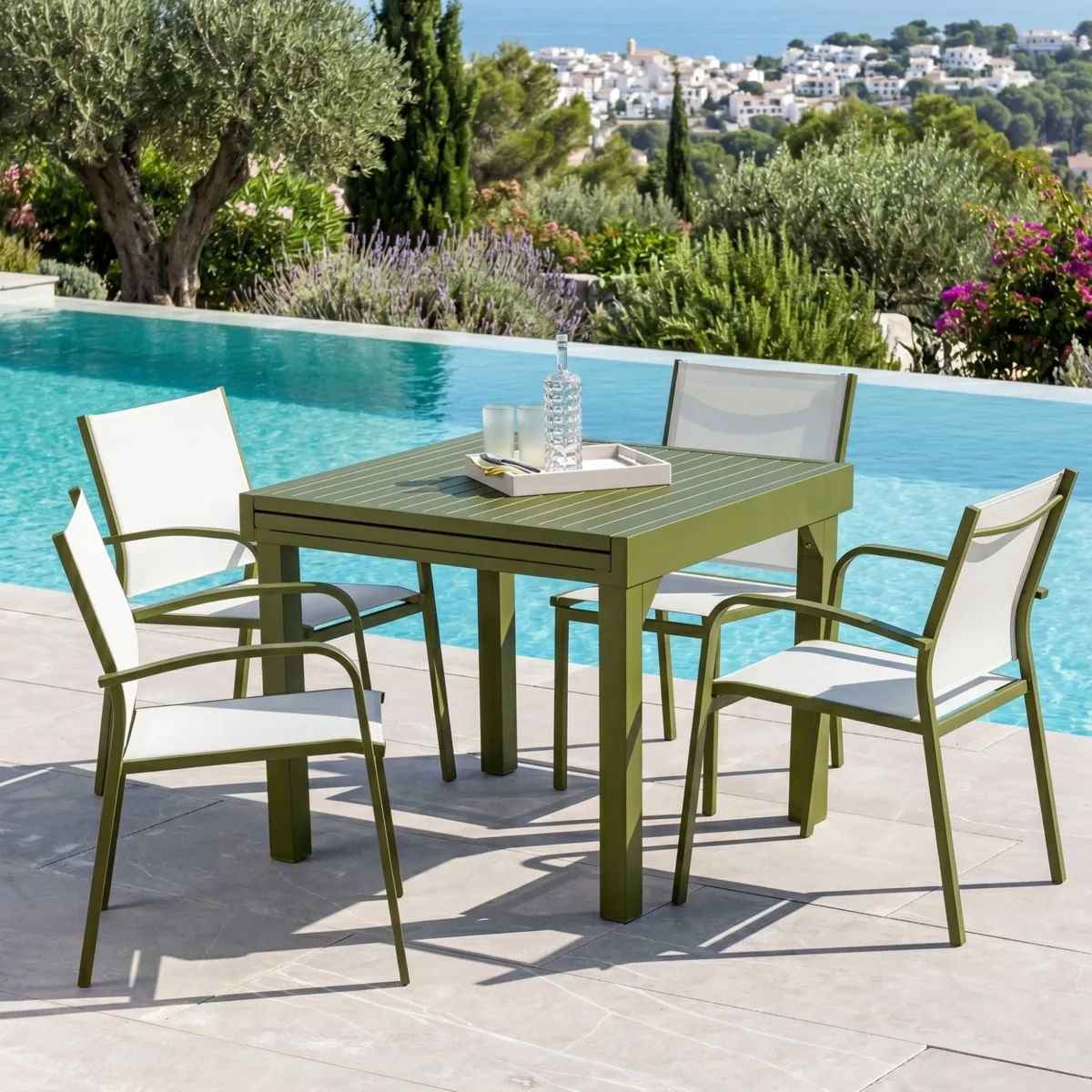 Tavolo da giardino allungabile in alluminio 8 posti (90/180 x 90 cm) Murano Verde