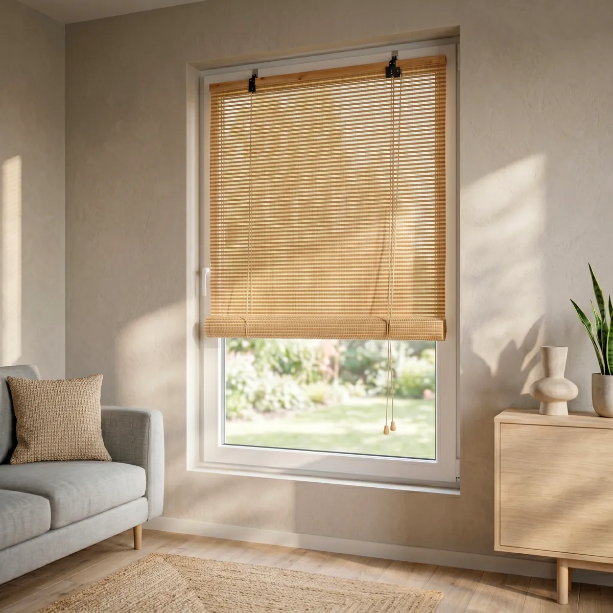 Rolgordijn Bamboestroken (90 x 180 cm) Bambou Beige