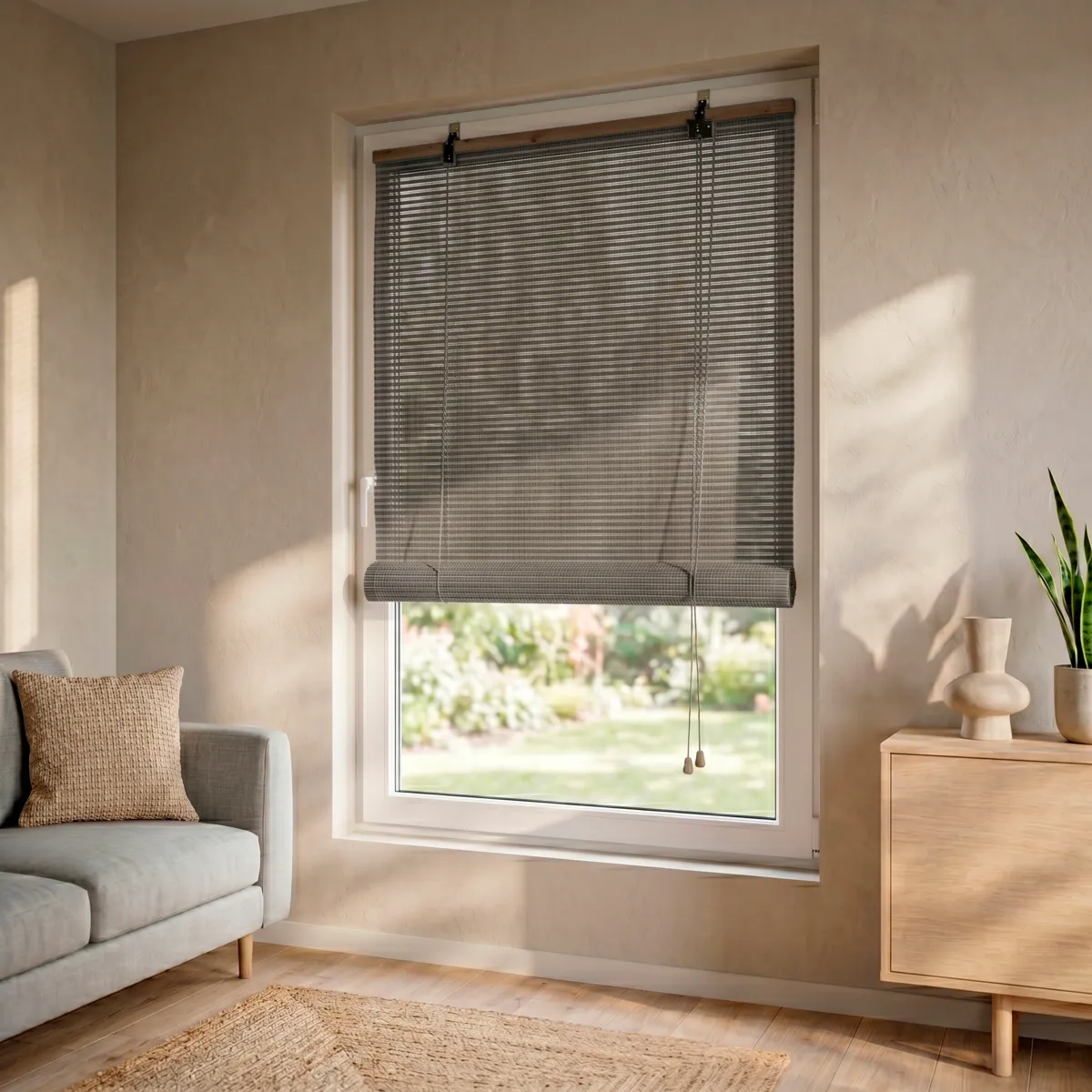 Tenda a rullo con lamelle (90 x 180 cm) Bambù Grigio chiaro / Grigio scuro