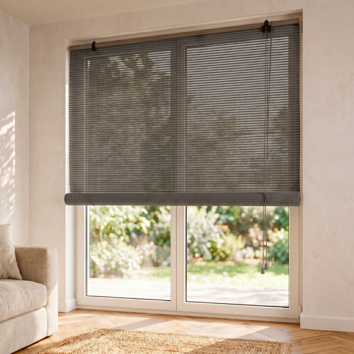 Tenda a rullo a doghe (200 x 200 cm) in Bambù Grigio chiaro e grigio scuro
