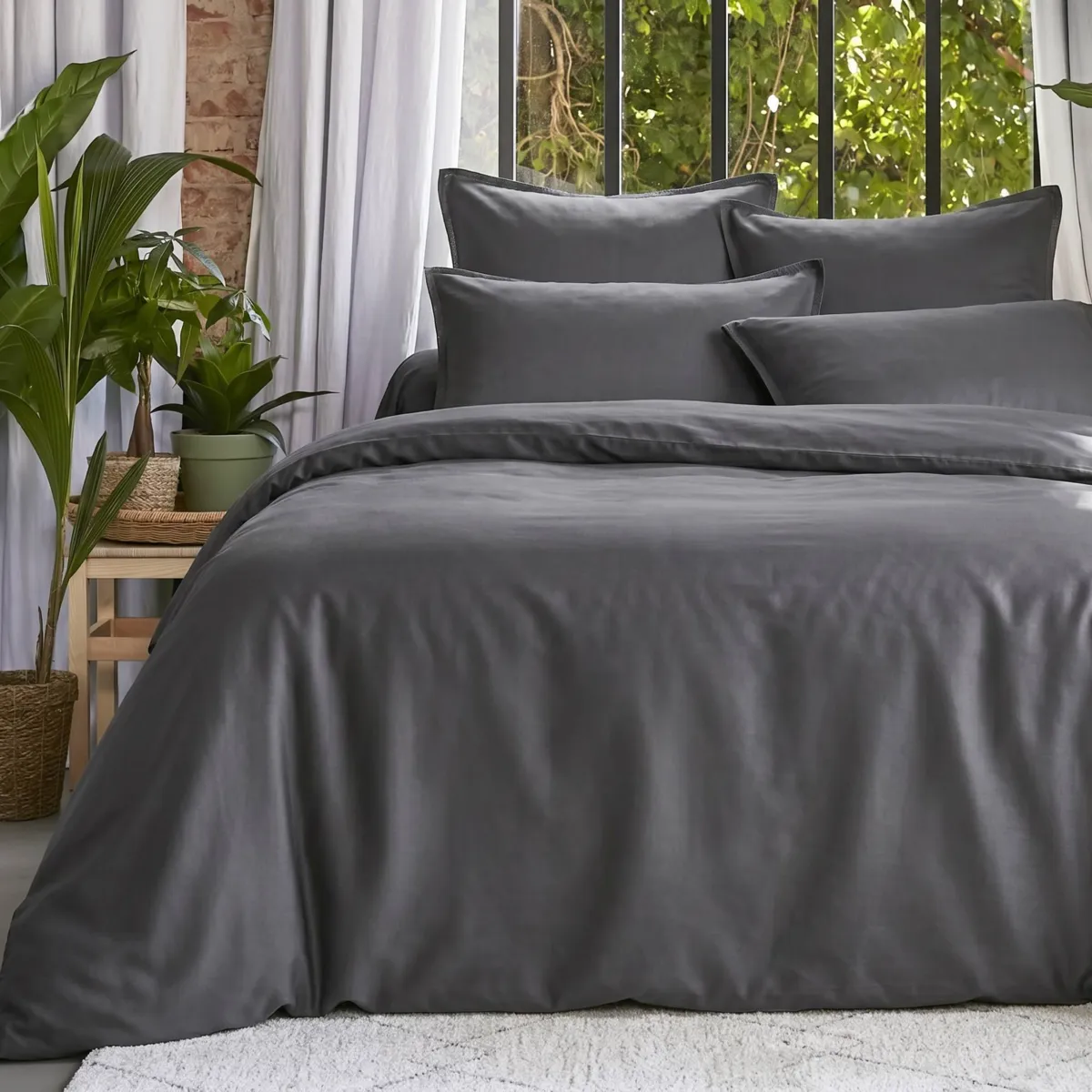 Dekbedovertrek gewassen TENCEL™ Lyocell (200 x 200 cm) Olivia Granietgrijs 