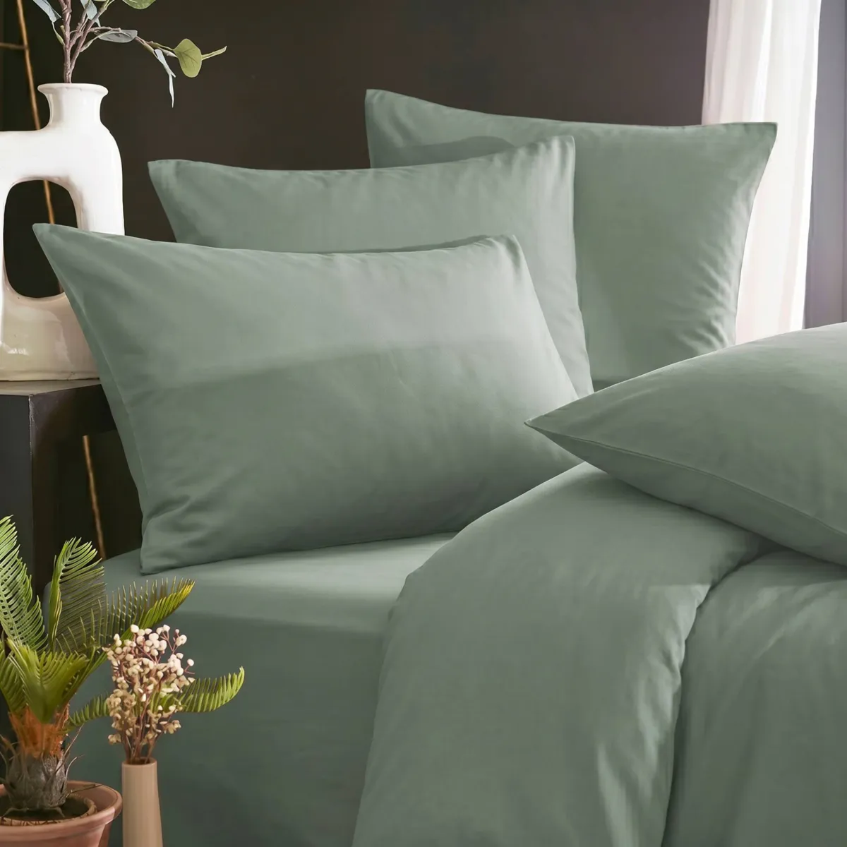 Housse de couette lyocell Tencel™ lavé (140 x 200 cm) Olivia Vert eucalyptus