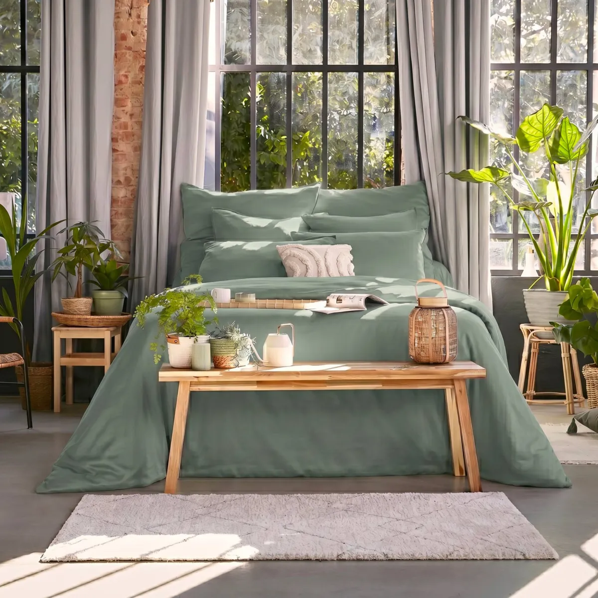 Housse de couette lyocell Tencel™ lavé (140 x 200 cm) Olivia Vert eucalyptus