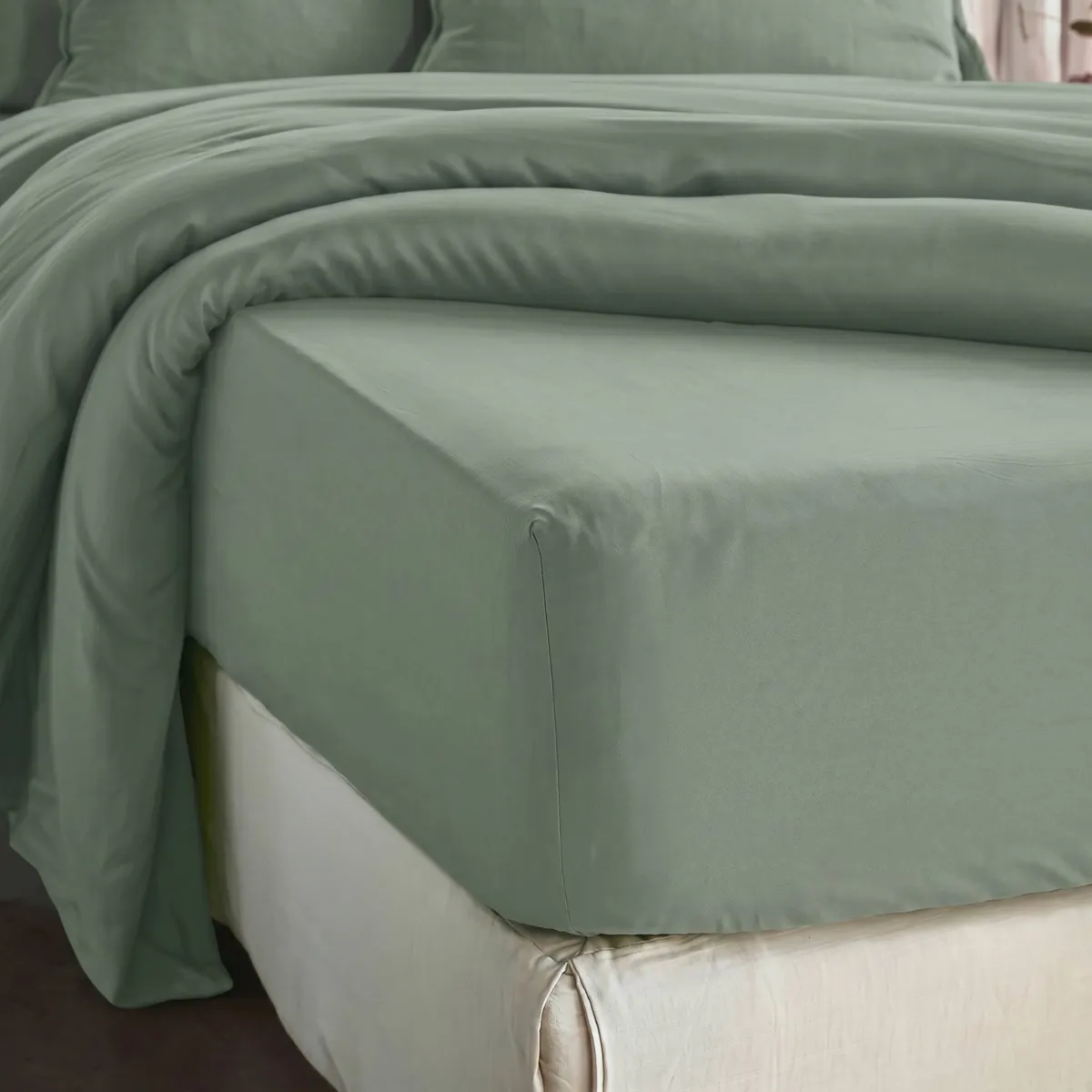 Drap housse lyocell Tencel™ (160 x 200 cm) Olivia Vert eucalyptus