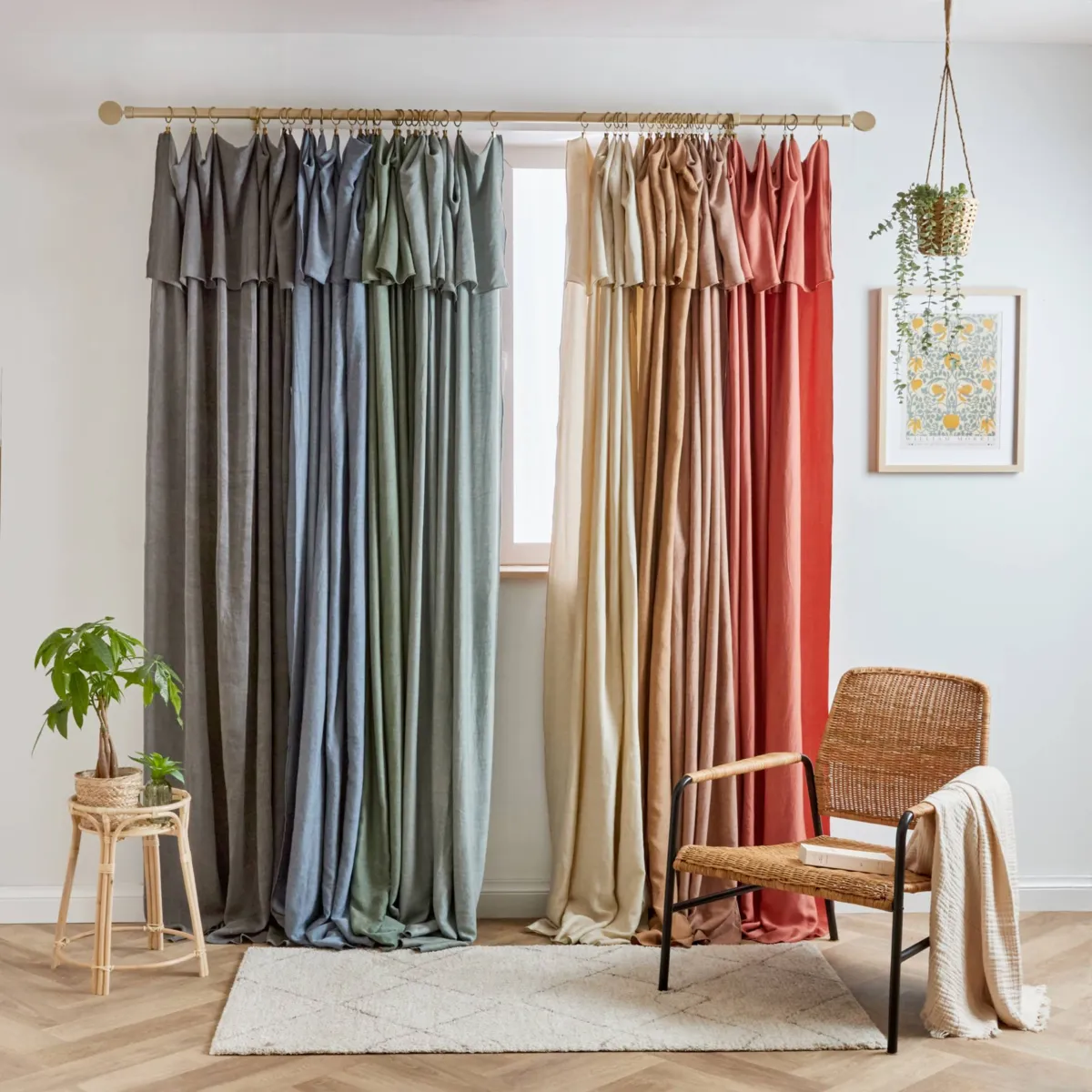Rideau lyocell Tencel™ ajustable (140 x max 270 cm) Olivia Vert romarin