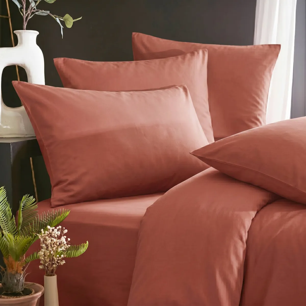 Housse de couette lyocell Tencel™ lavé (140 x 200 cm) Olivia Terracotta