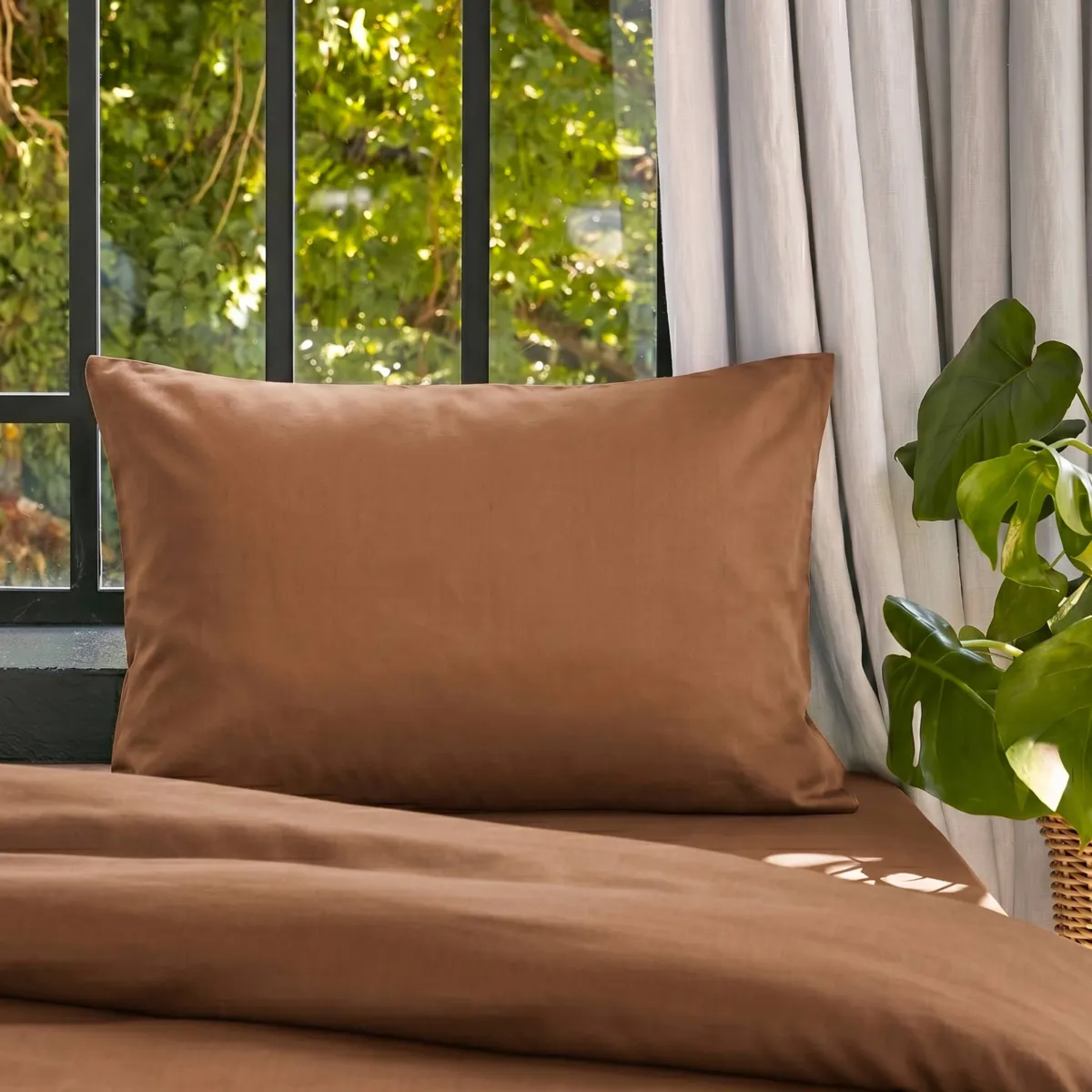 Federa cuscino letto rettangolare lyocell Tencel™ lavato (50 x 70 cm) Olivia Camel