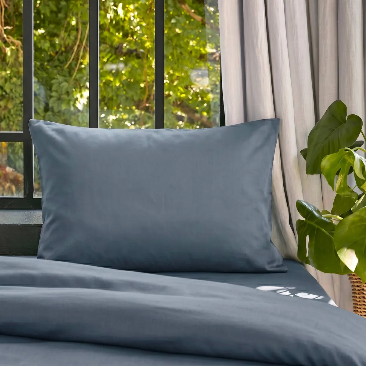 Federa cuscino letto rettangolare lyocell Tencel™ lavato (50 x 70 cm) Olivia Blu Stone