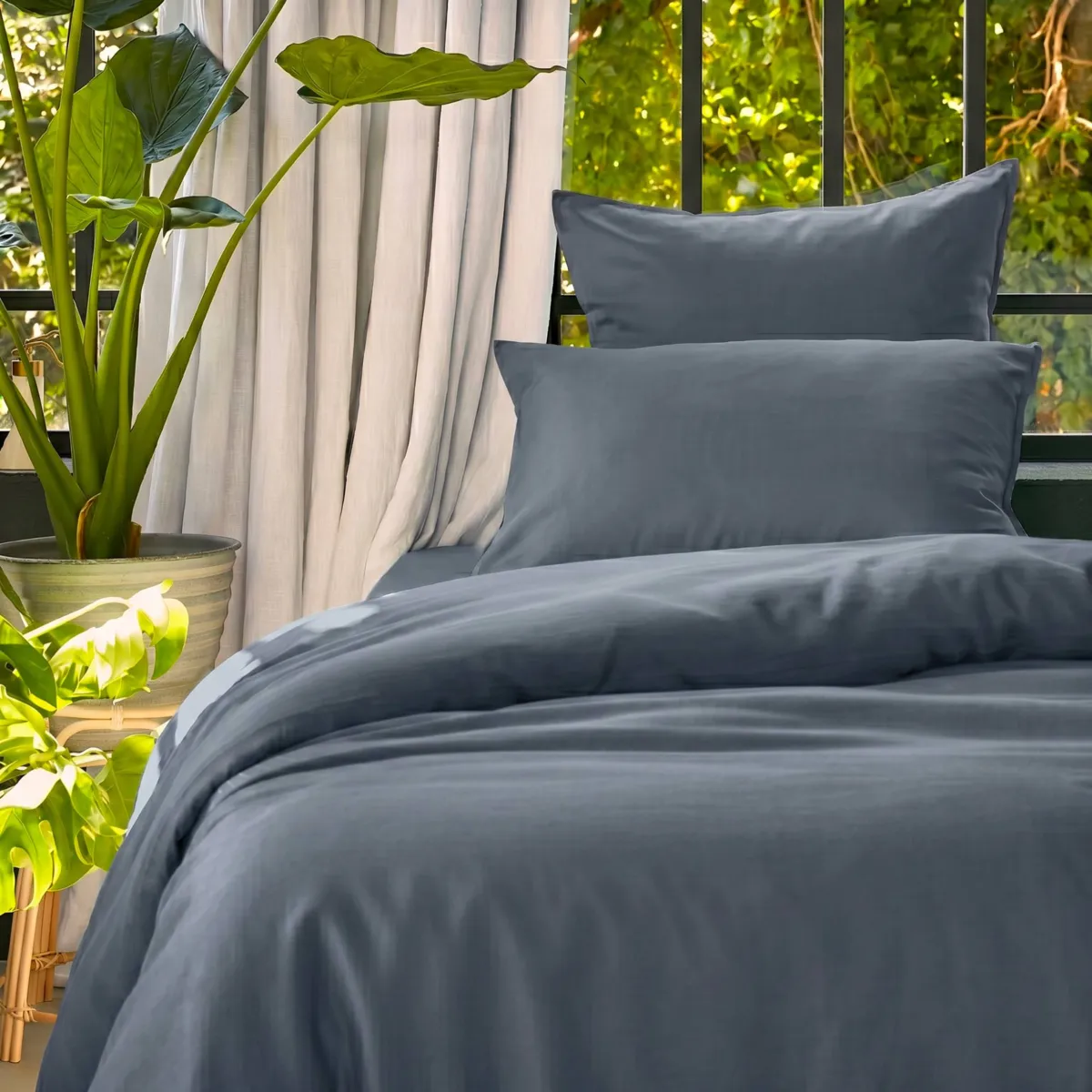 Bettbezug aus gewaschenem TENCEL™ Lyocell (140 x 200 cm) Olivia Sturmblau
