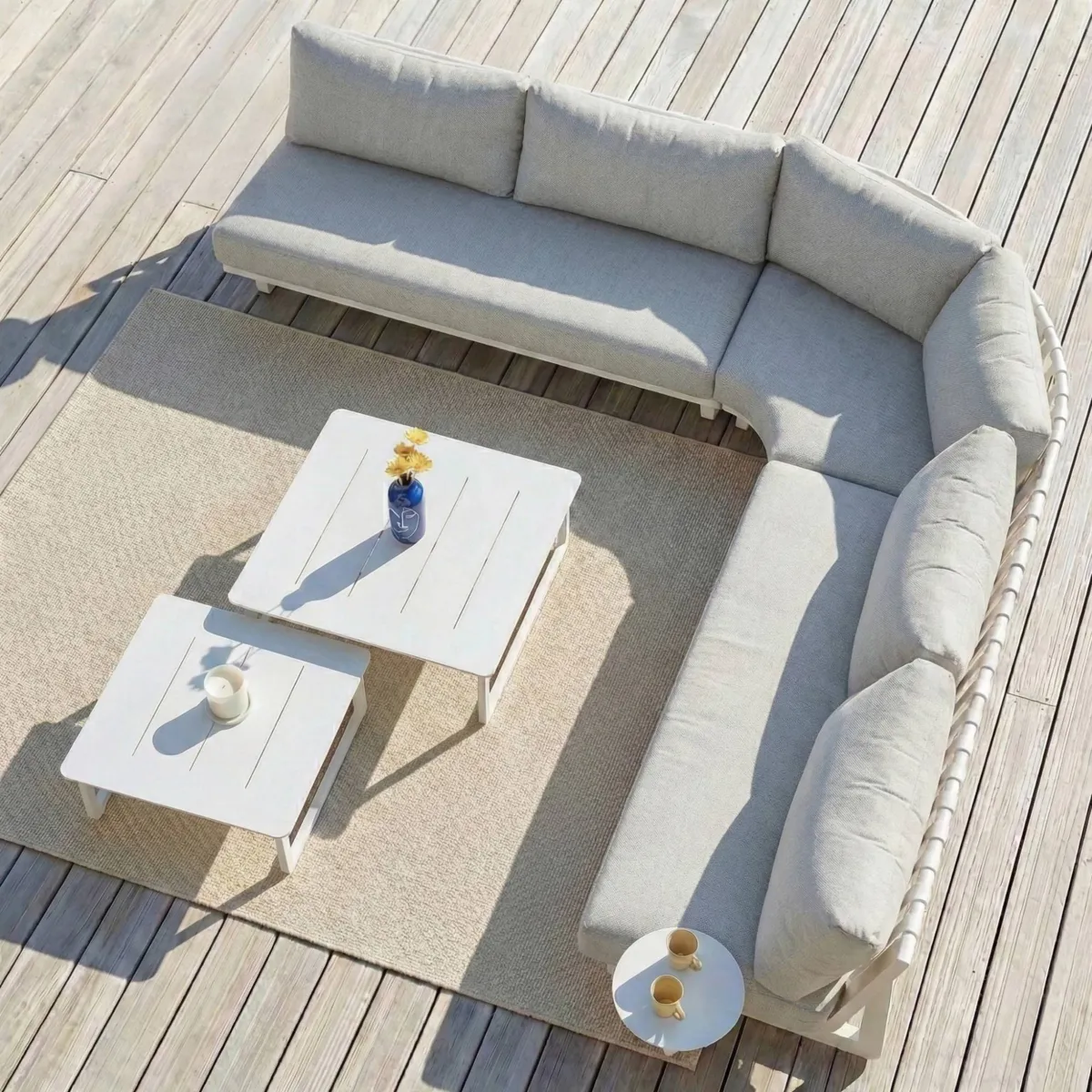 Set angolare da giardino in alluminio 5 posti Long Beach Bianco cenere e grigio chiaro