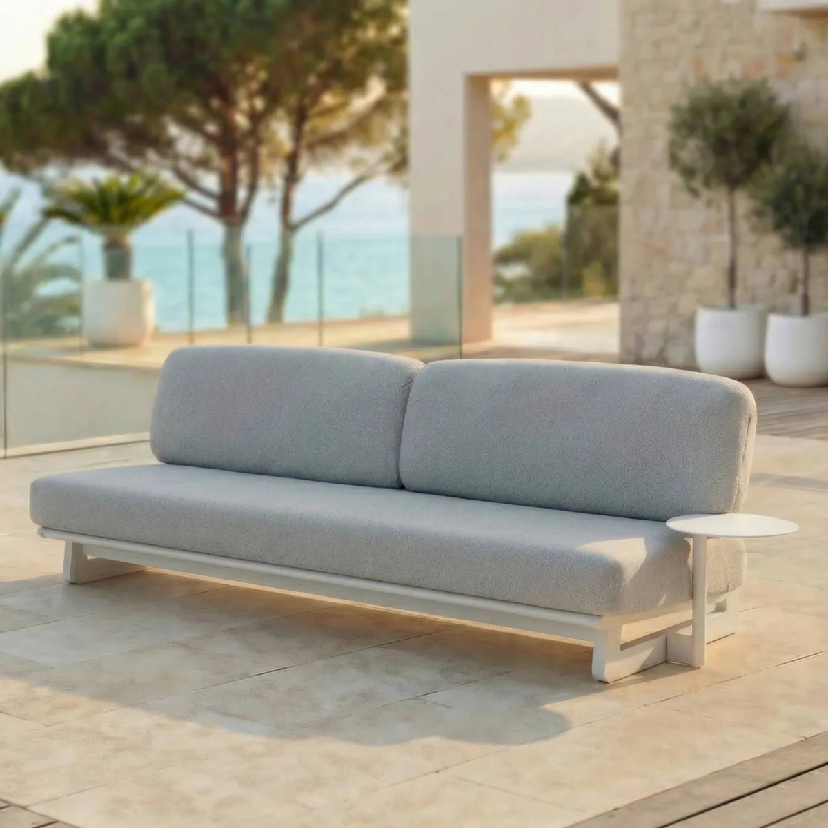 Set angolare da giardino in alluminio 5 posti Long Beach Bianco cenere e grigio chiaro