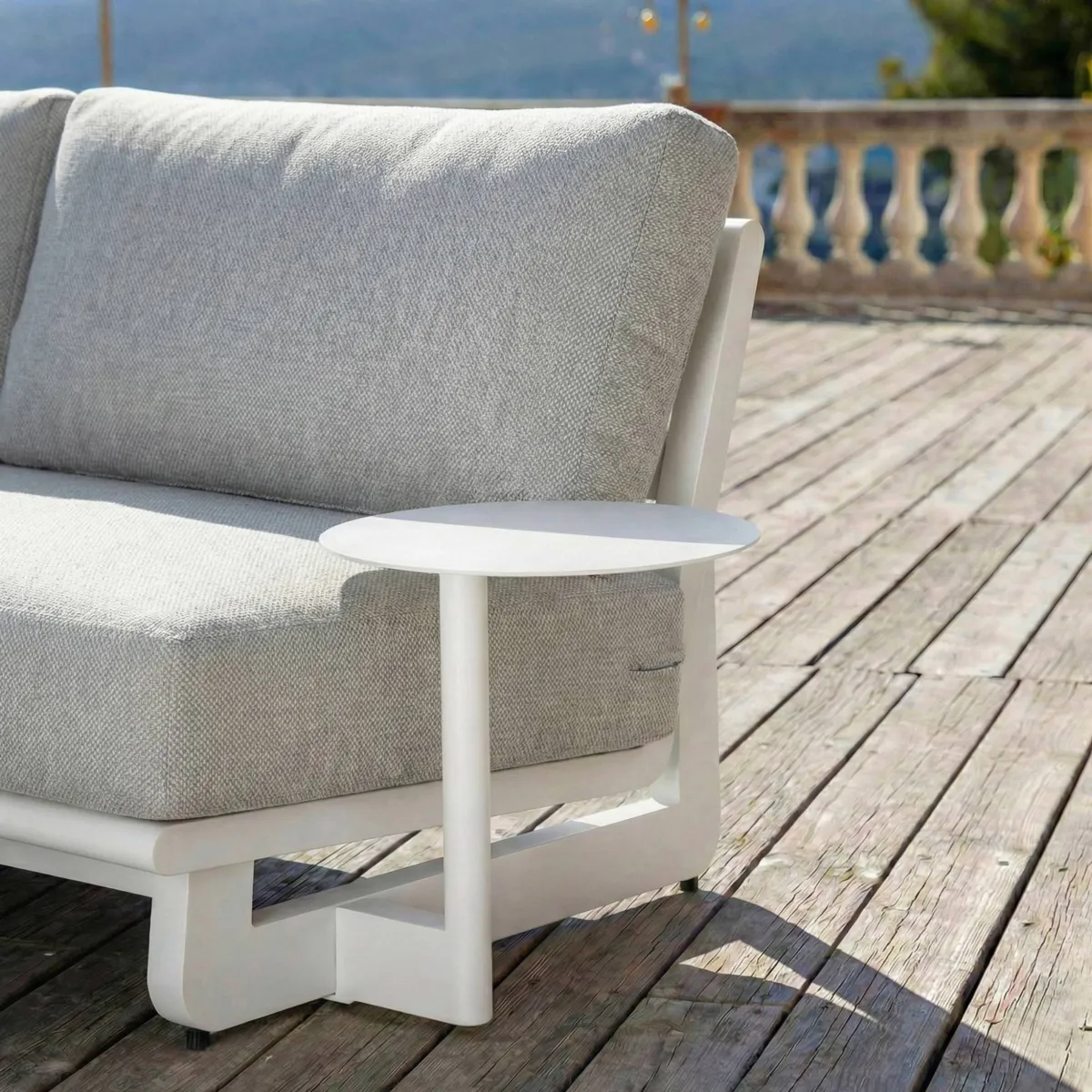 Set angolare da giardino in alluminio 5 posti Long Beach Bianco cenere e grigio chiaro