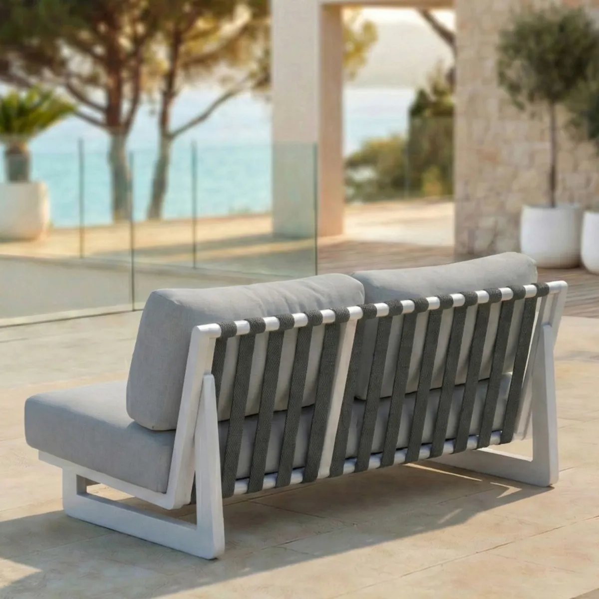 Salon de jardin en aluminium 4 places 4 pcs Long Beach Blanc cendré et gris clair
