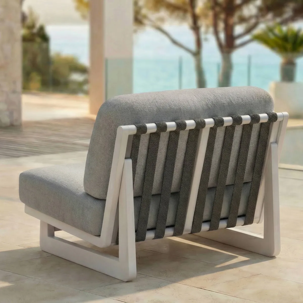 Salon de jardin en aluminium 4 places 4 pcs Long Beach Blanc cendré et gris clair