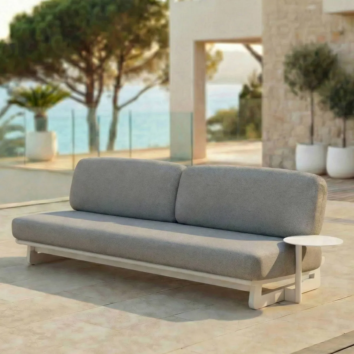 Set angolare da giardino in alluminio 5 posti Long Beach Bianco cenere e tortora