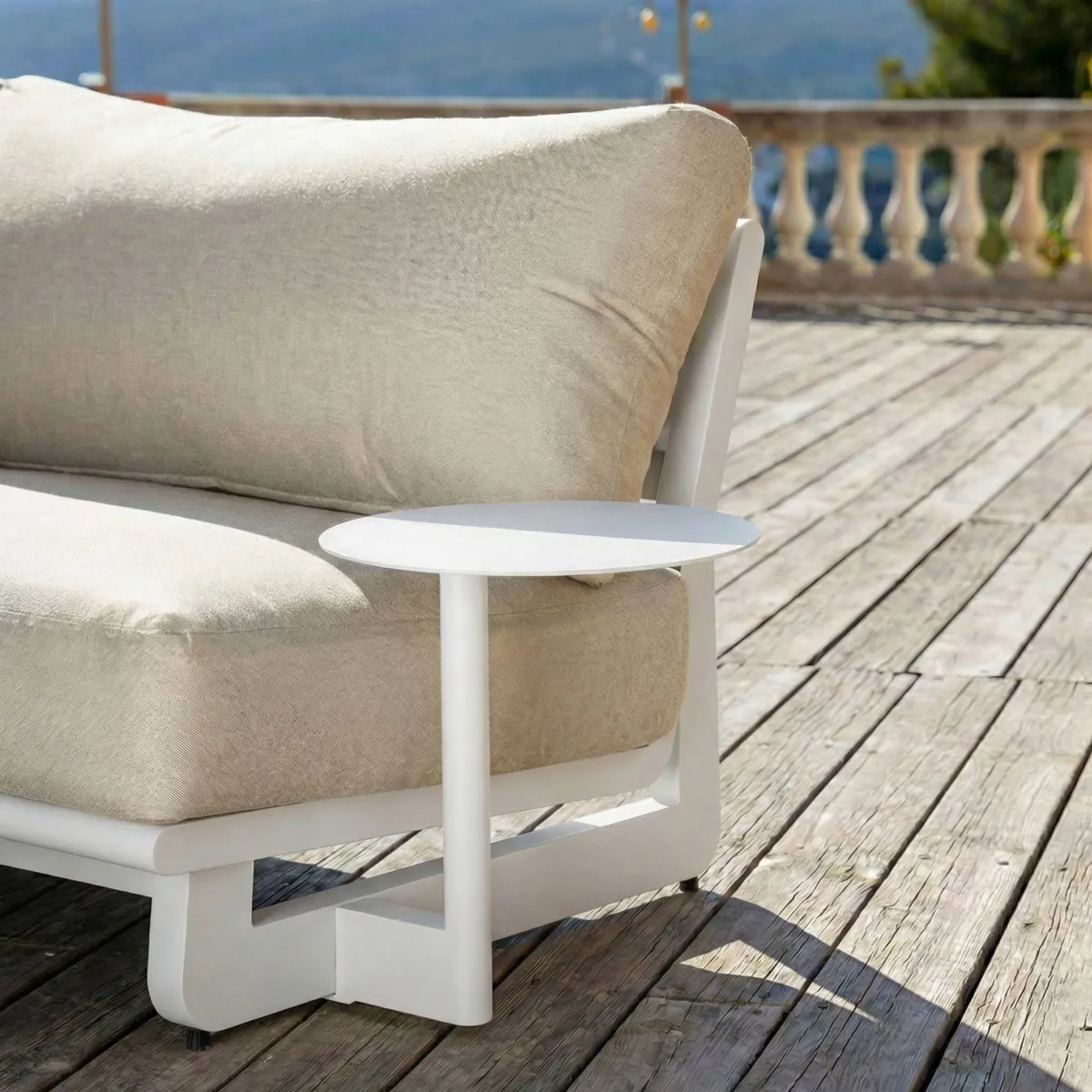 Set angolare da giardino in alluminio 5 posti Long Beach Bianco cenere e tortora