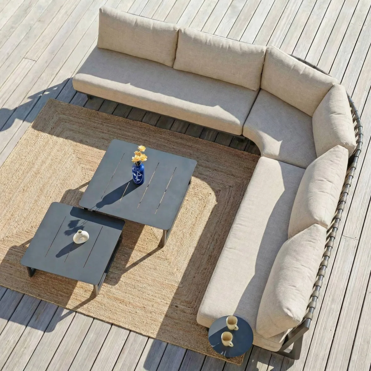 Set angolare da giardino in alluminio 5 posti Long Beach Grigio antracite e tortora