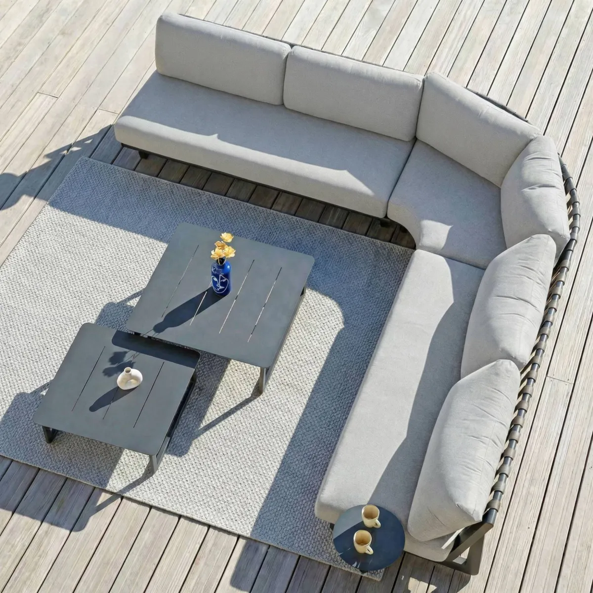 Set angolare da giardino in alluminio 5 posti Long Beach Grigio antracite e grigio chiaro