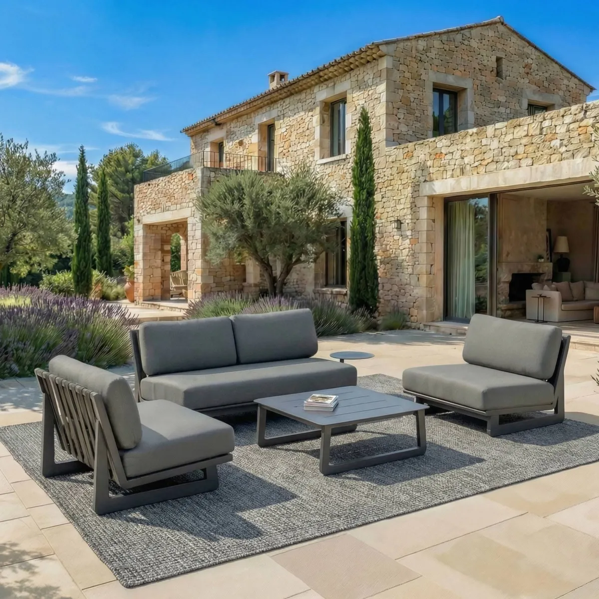 Salon de jardin en aluminium 4 places 4 pcs Long Beach Gris anthracite