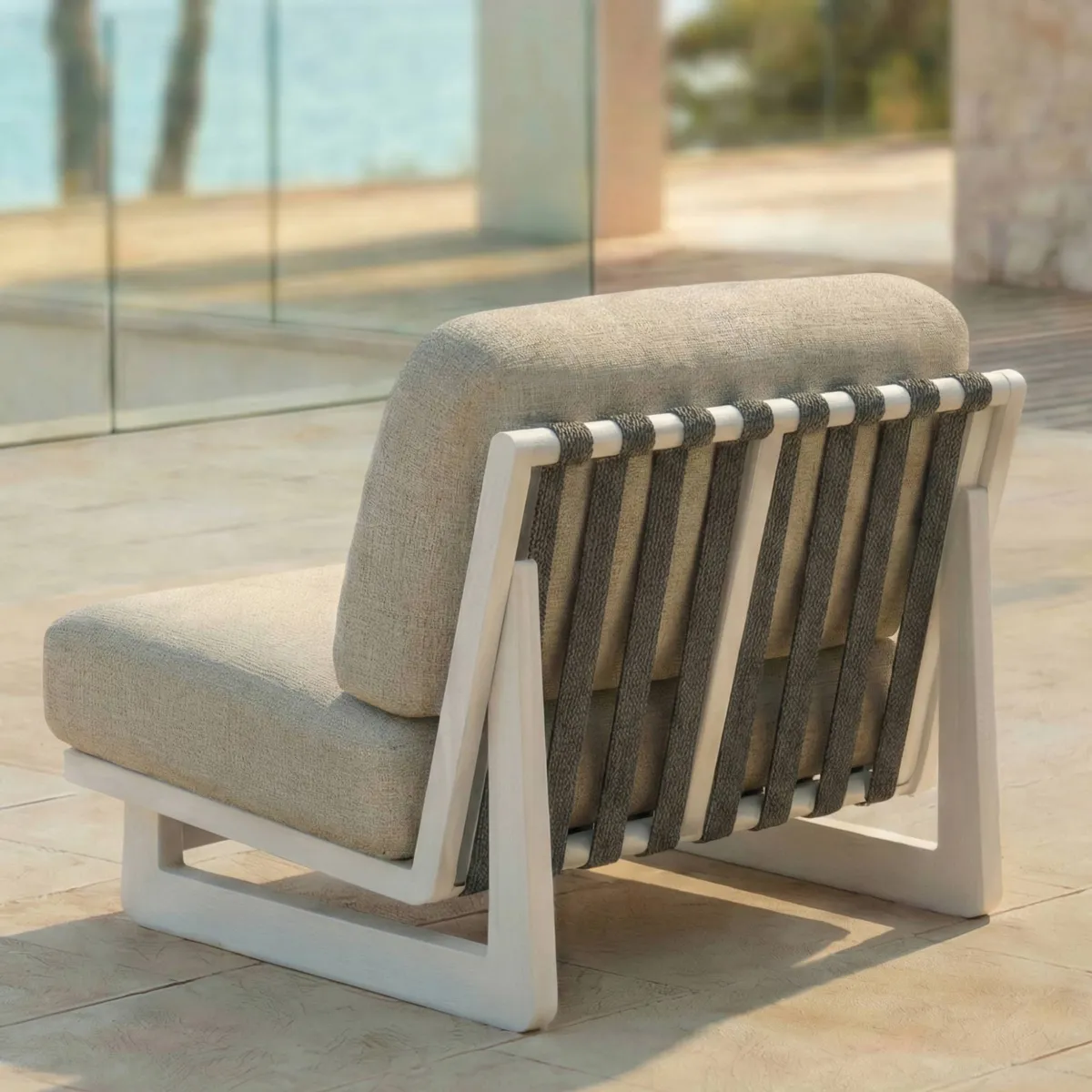 Salon de jardin en aluminium 8 places 6 pcs Long Beach Blanc cendré et beige