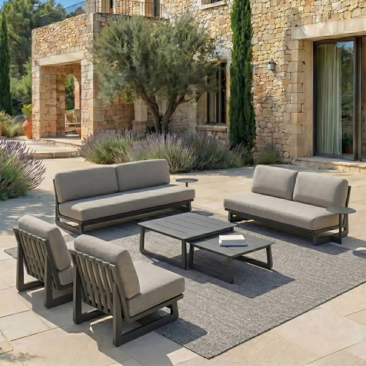 Salon de jardin en aluminium 7 places 6 pcs Long Beach Gris anthracite et taupe