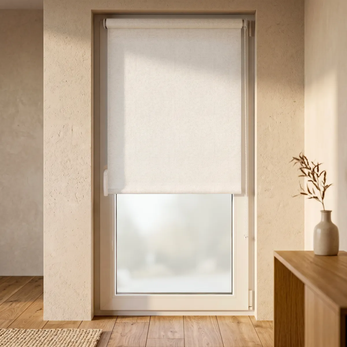 Store enrouleur occultant texturé (90 x 180 cm) Nyx Beige Blanc