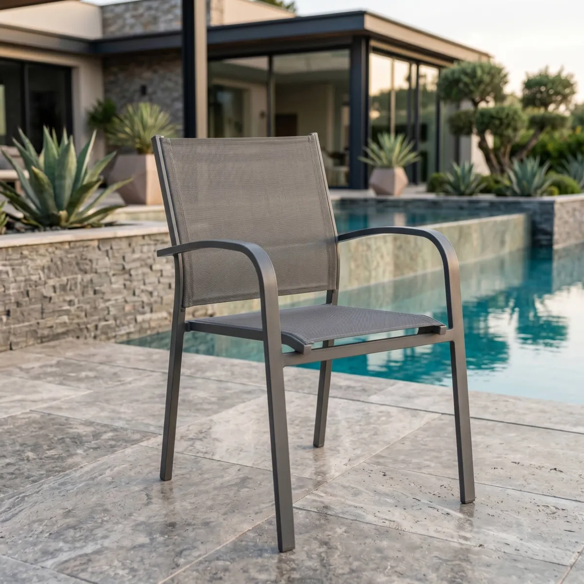 Sedia con braccioli da giardino impilabili Murano - Grigio antracite 1
