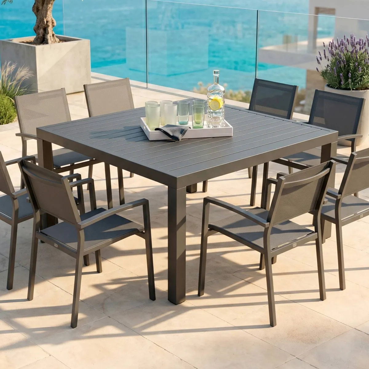 Tavolo da giardino quadrato Alluminio Murano (136 x 136 cm) - Grigio antracite 1