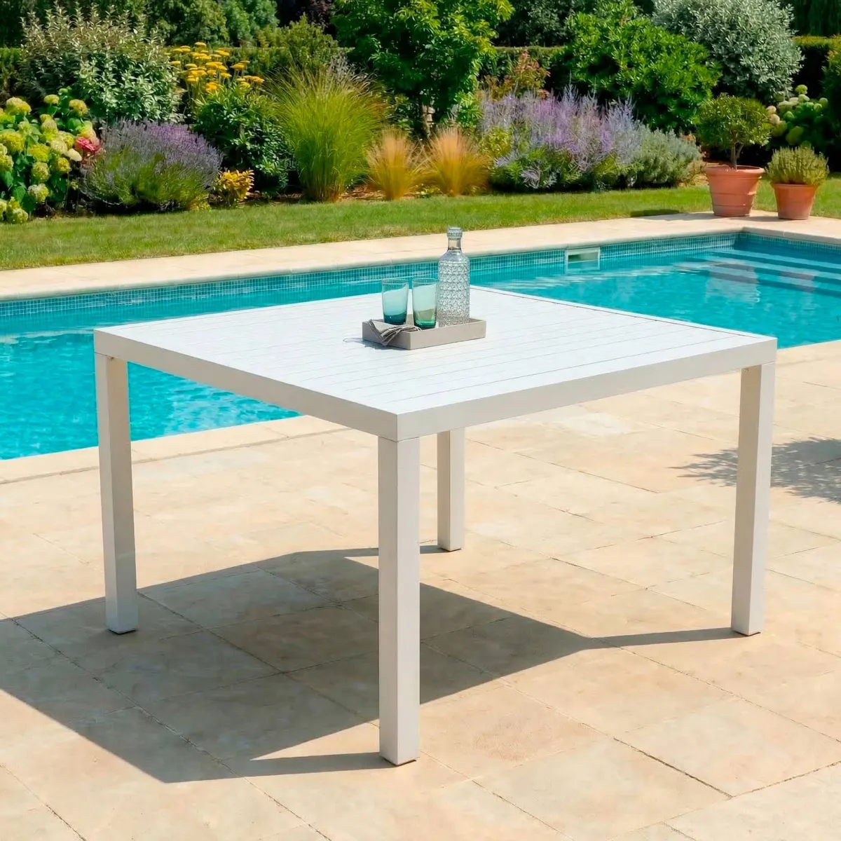 Mesa de jardín cuadrada Aluminio Murano (136 x 136 cm) - Blanco