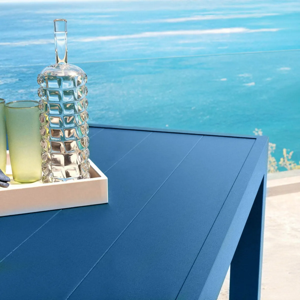  Table de jardin carrée aluminium 8 places (136 x 136 cm) Murano Bleu pétrole