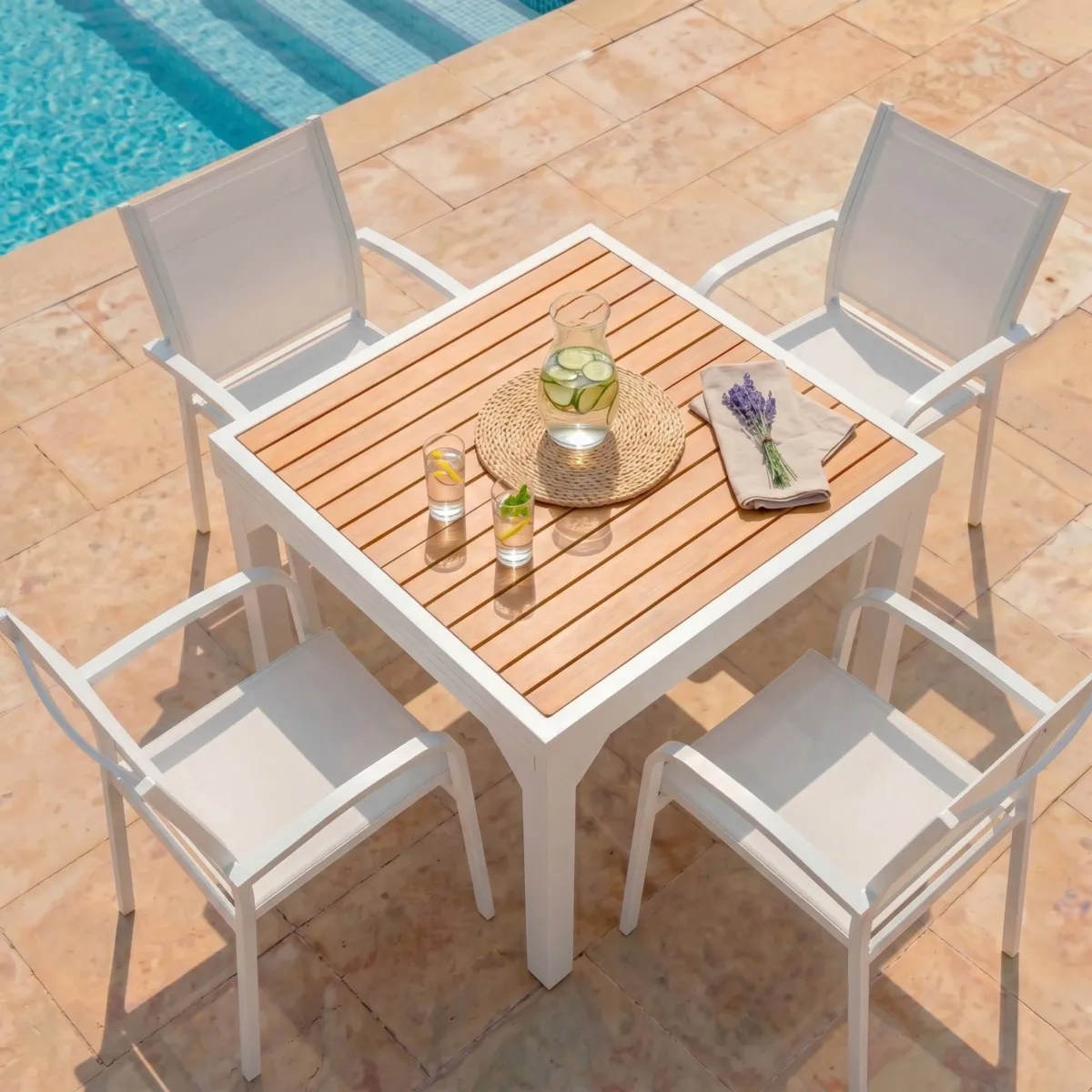 Tavolo da giardino allungabile 8 posti Alluminio effetto legno Murano (180 x 90 cm)- Bianco 2