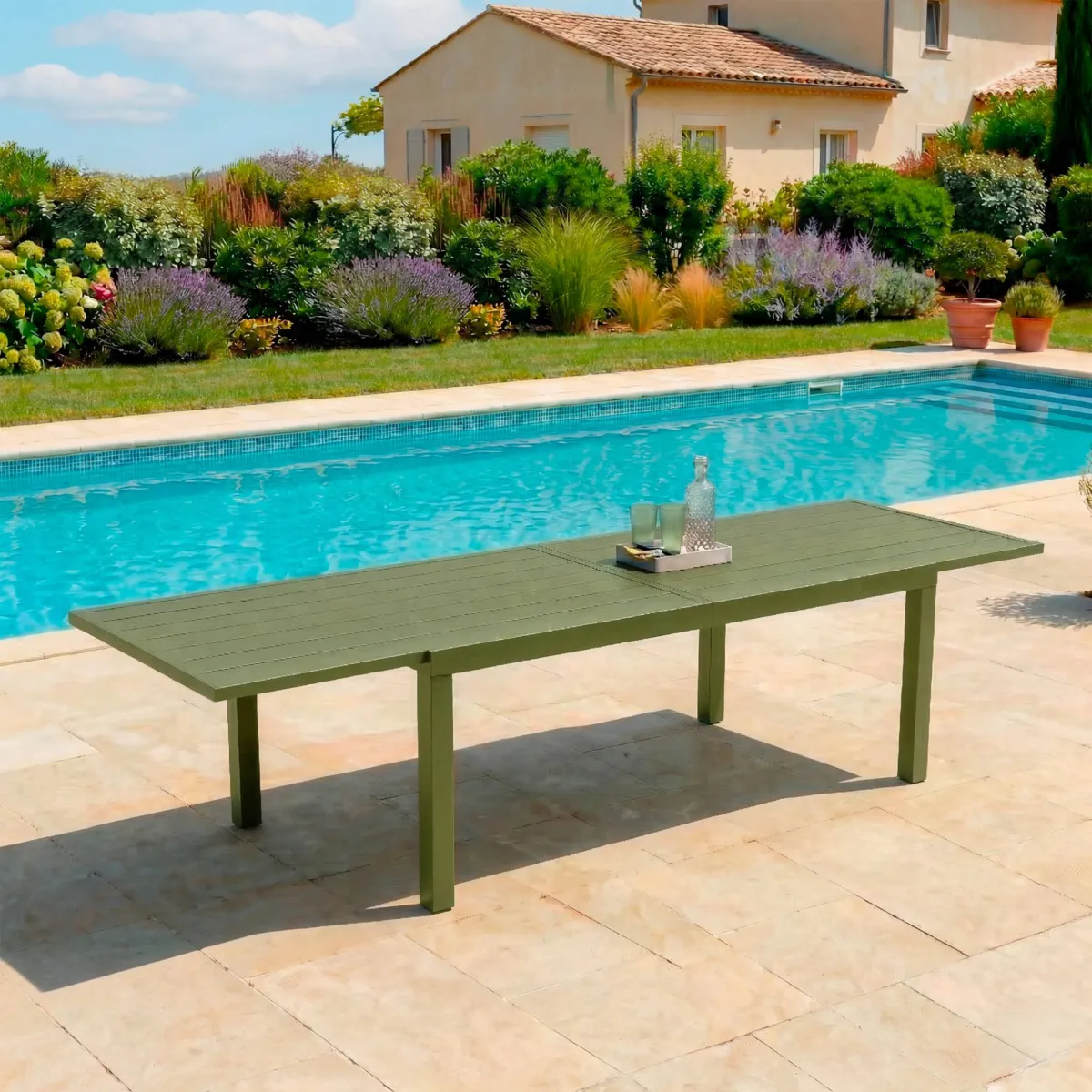 Tavolo da giardino allungabile in alluminio 12 persone (200/320 x 100 cm) Murano Verde