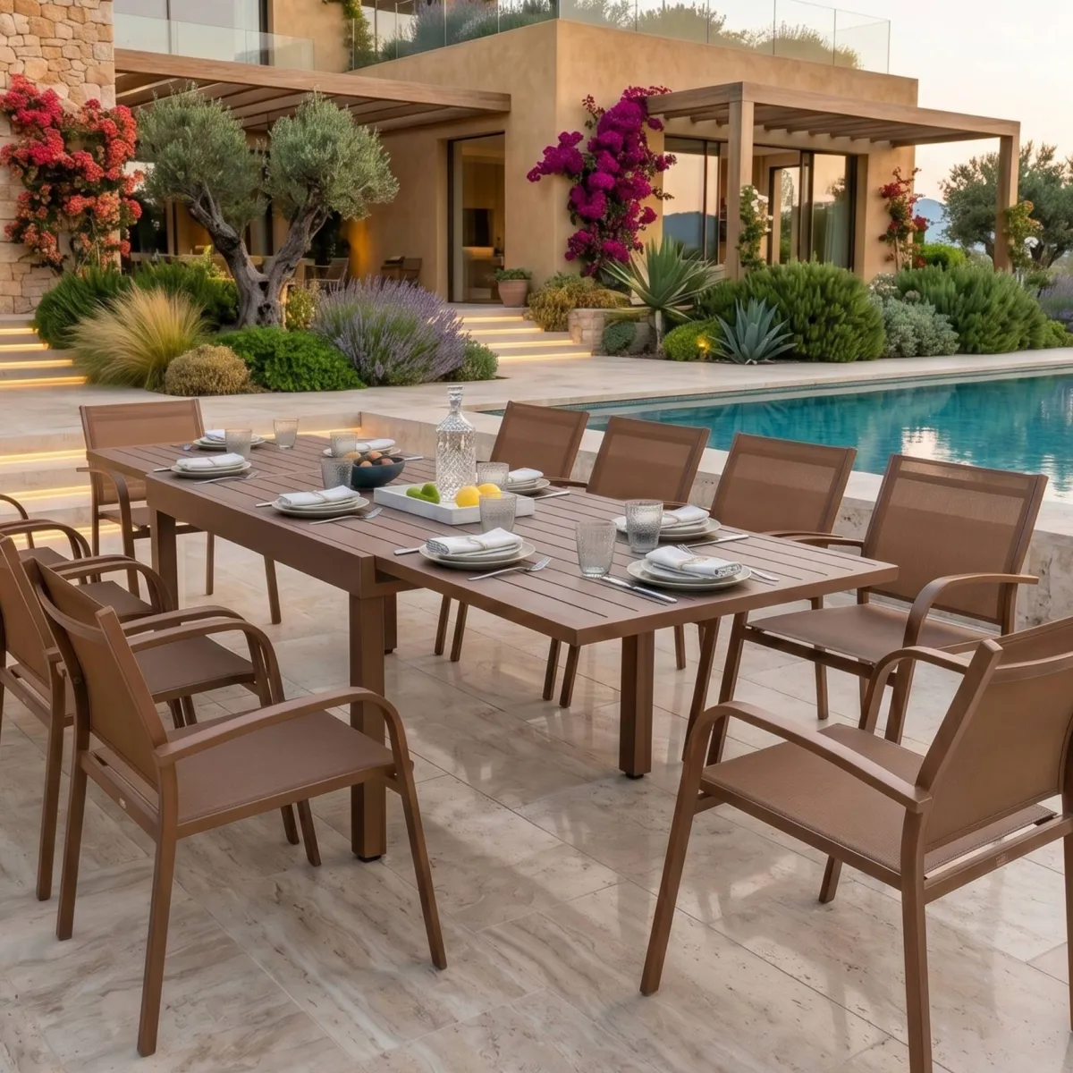 Tavolo da giardino allungabile in alluminio 10 persone (135/270 x 90 cm) Murano Bronzo