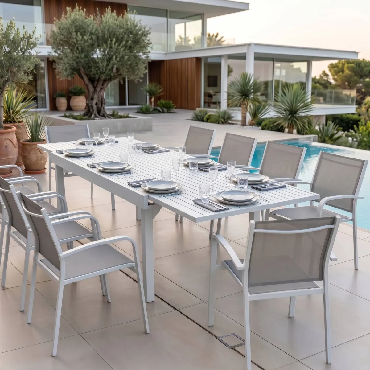 Table de jardin extensible 12 places Aluminium Murano (320 x 100 cm) - Blanche 1