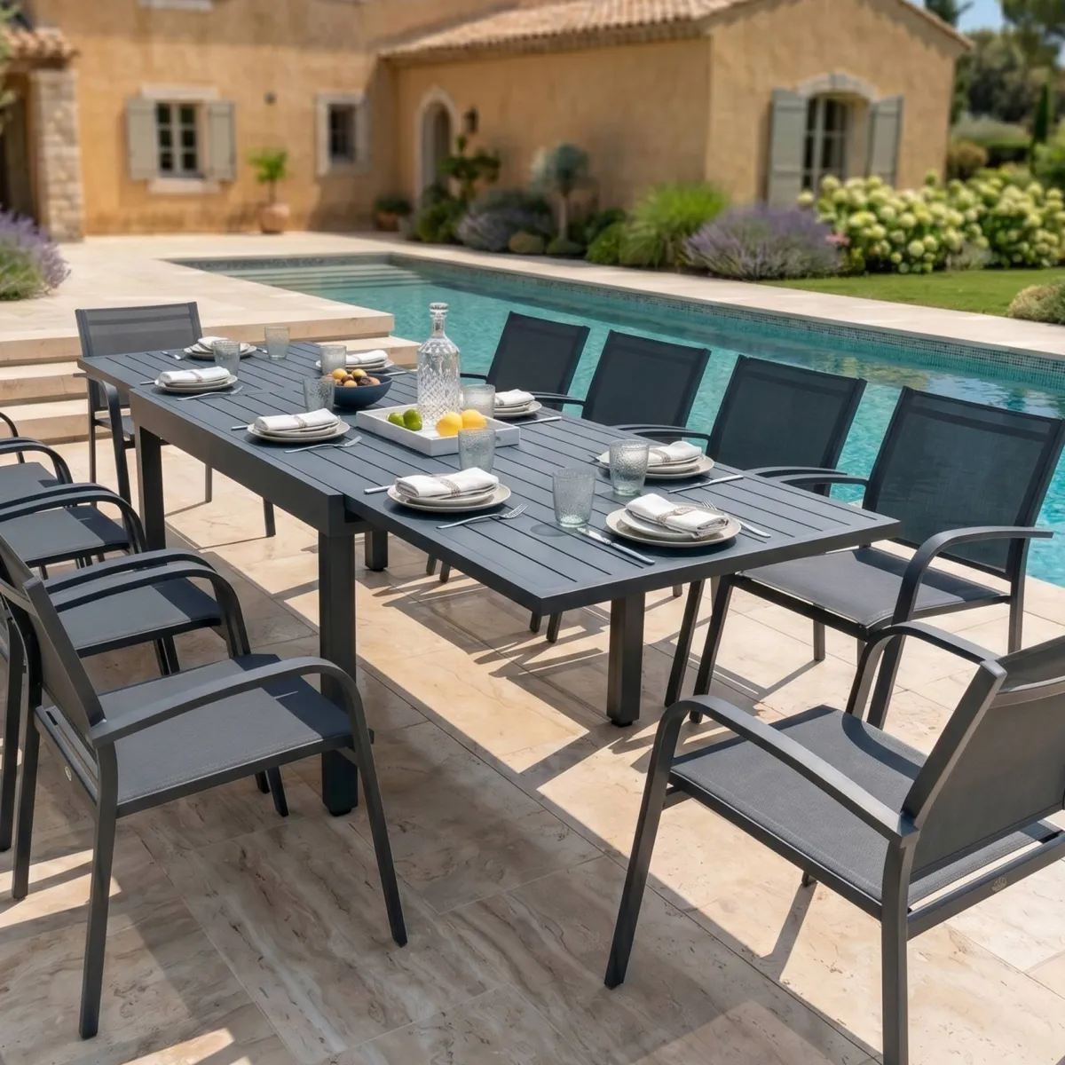 Mesa de jardín rectangular extensible Aluminio  Murano (Hasta 10 pers.) - Gris Antracita 1