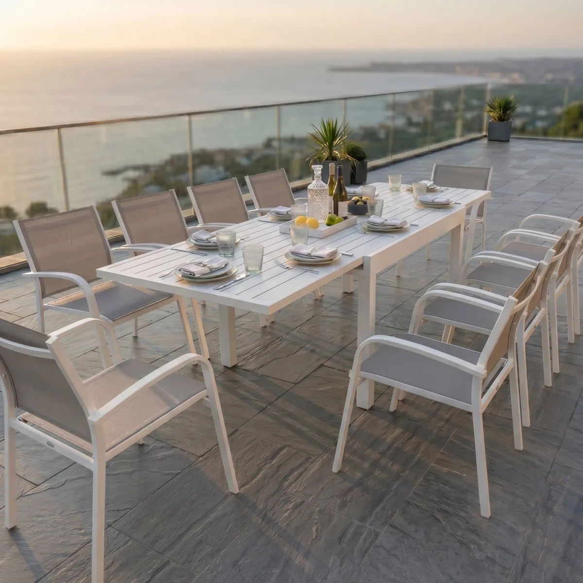Tavolo da giardino rettangolare allungabile 10 posti Alluminio Murano (270 x 90 cm) - Bianco 1
