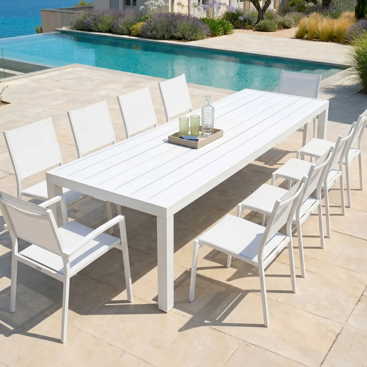 Tavolo da giardino rettangolare in alluminio 10 posti (240 x 120 cm) Murano Bianco