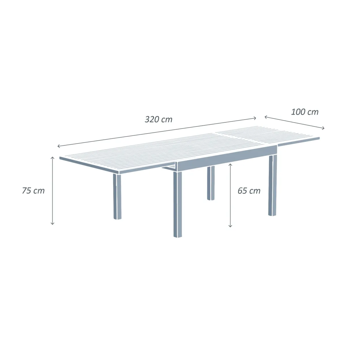 Table de jardin extensible 12 places Aluminium effet bois Murano (320 x 100 cm) - Blanche 5