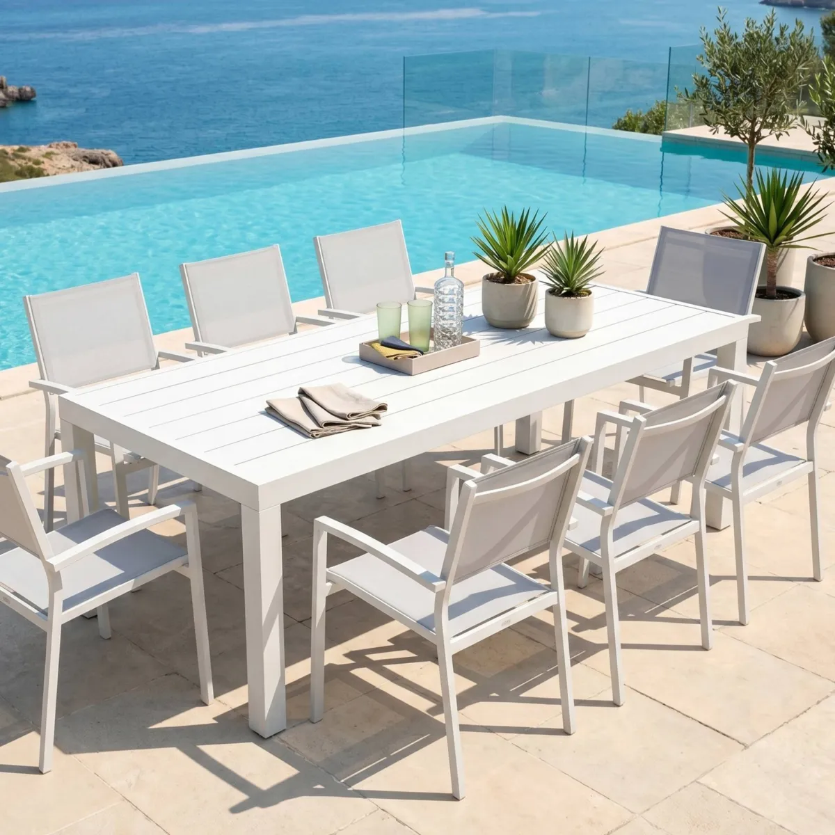Table de jardin 8 places Aluminium Murano (210 x 100 cm) - Blanche 1