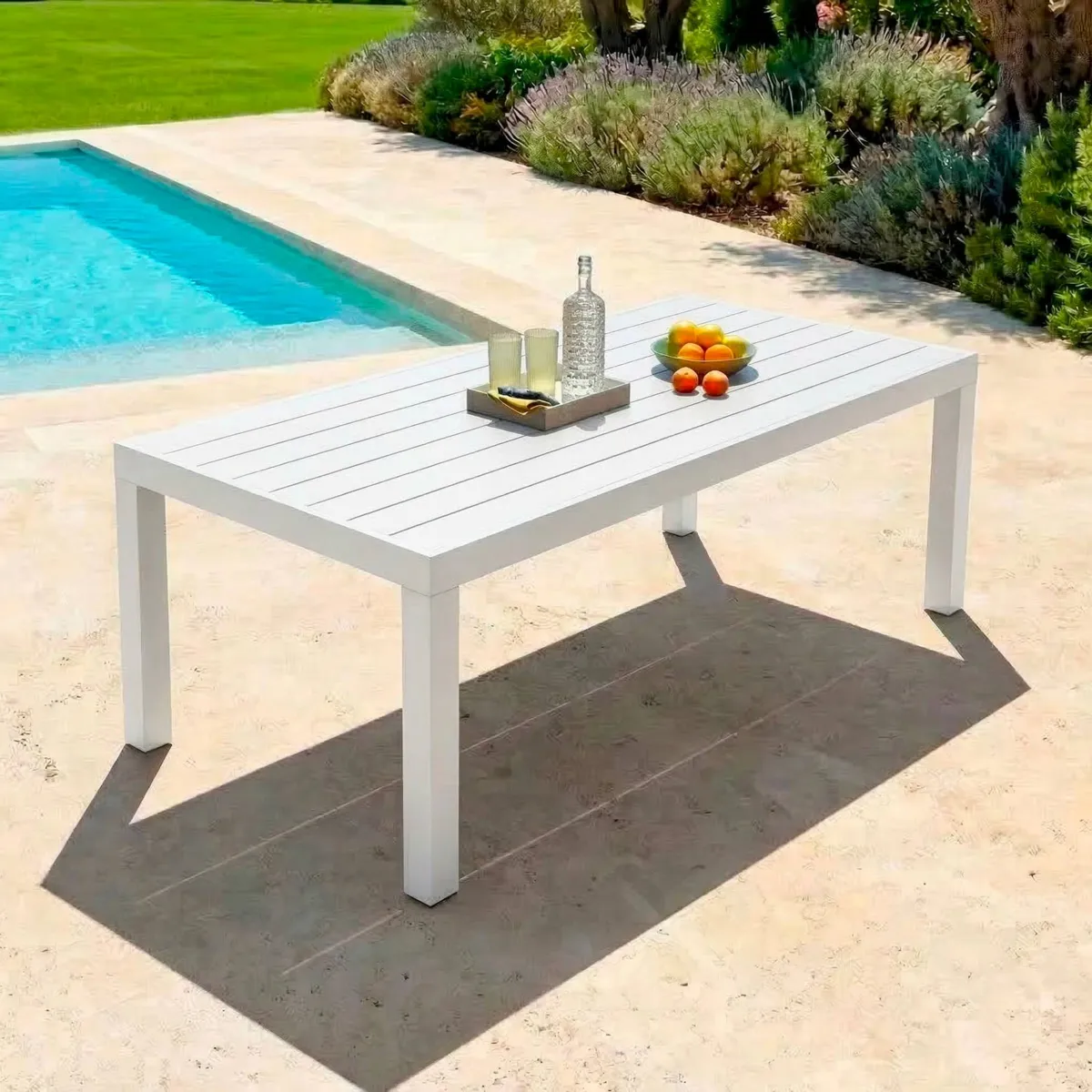 Tavolo da giardino rettangolare 8 posti Alluminio Murano (210 x 100 cm) - Bianco